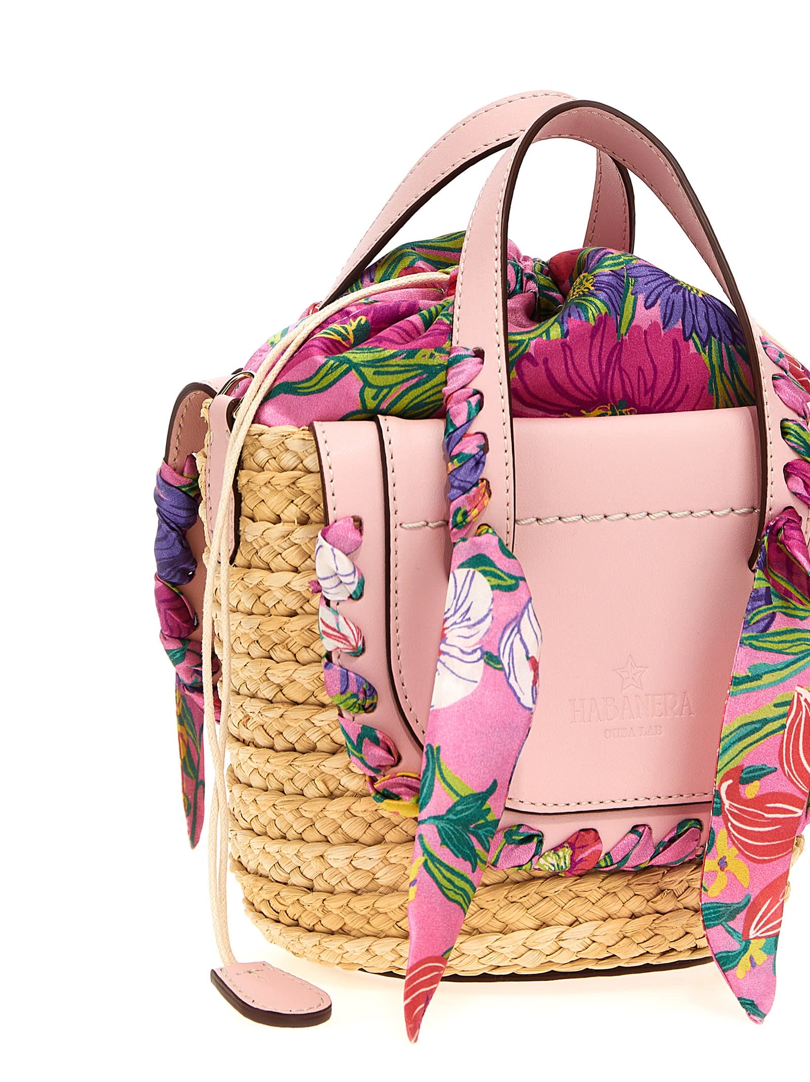 Cuba Lab Handbag With Woven Straw Base In Pink