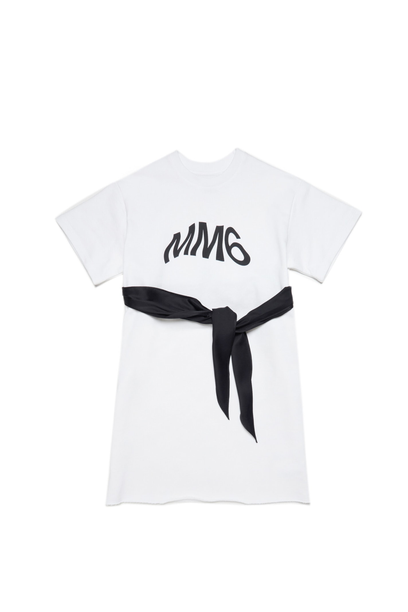 Mm6 Maison Margiela Mm6d49u Dress Maison Margiela Black And White Cotton Dress With Mm6 Logo In M6c01