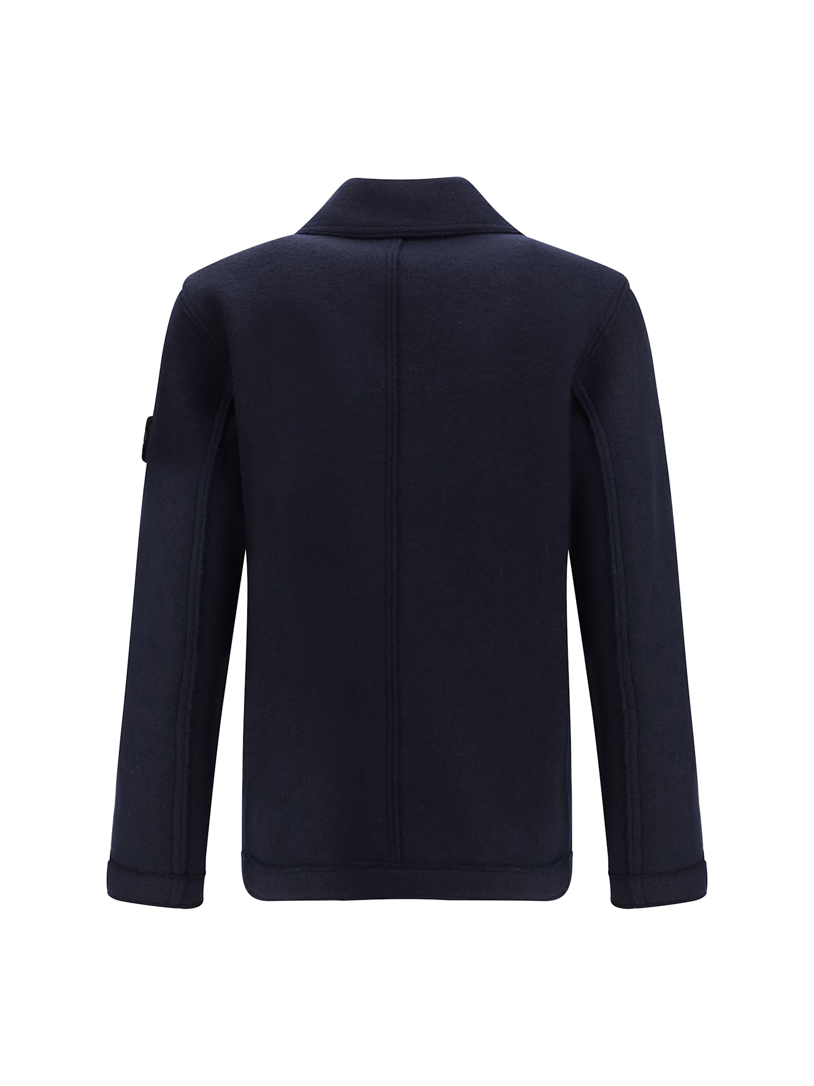 Stone Island Double-breasted Blue Coat With Structured Collar In Blue
