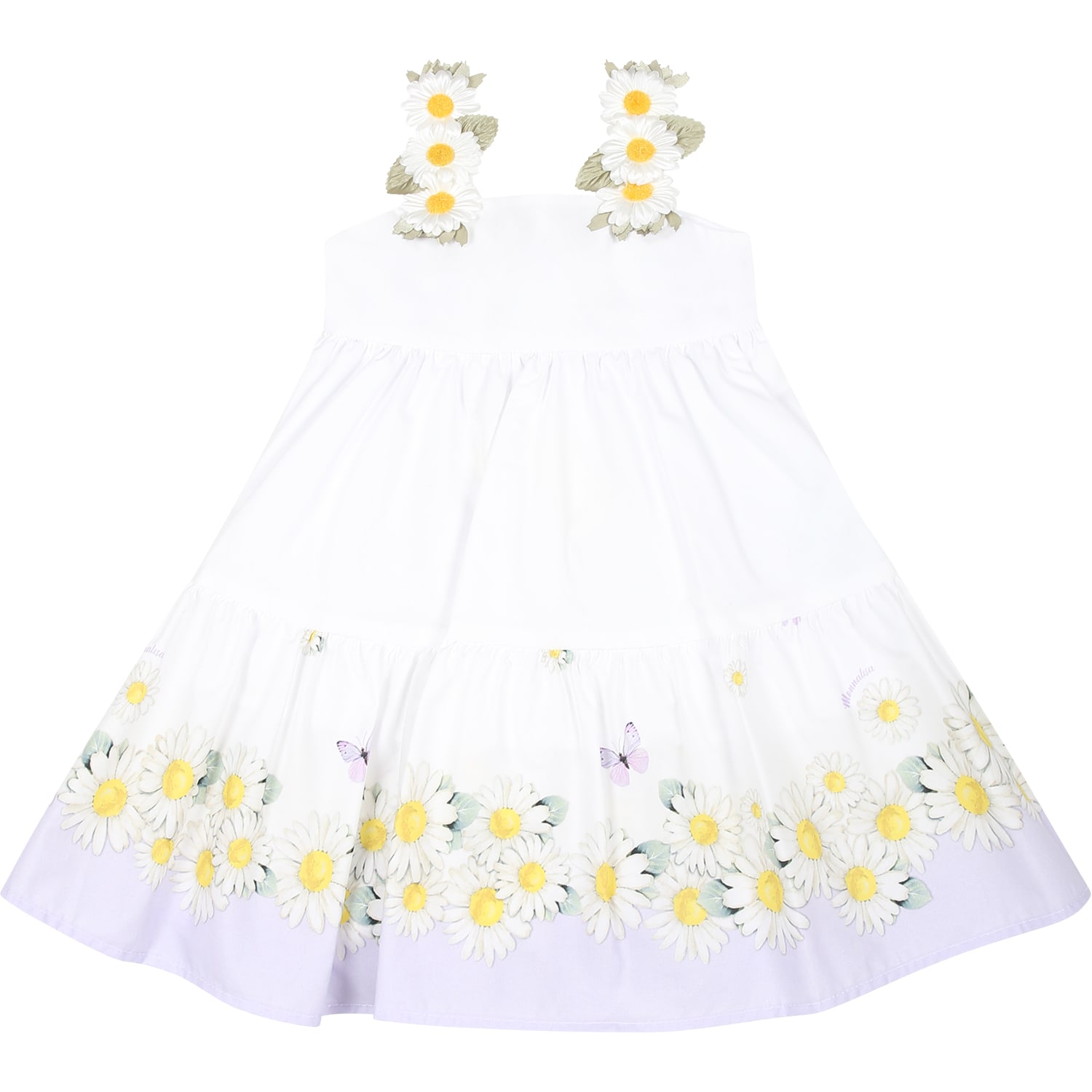 Shop Monnalisa White Dress For Baby Girl With Daisies