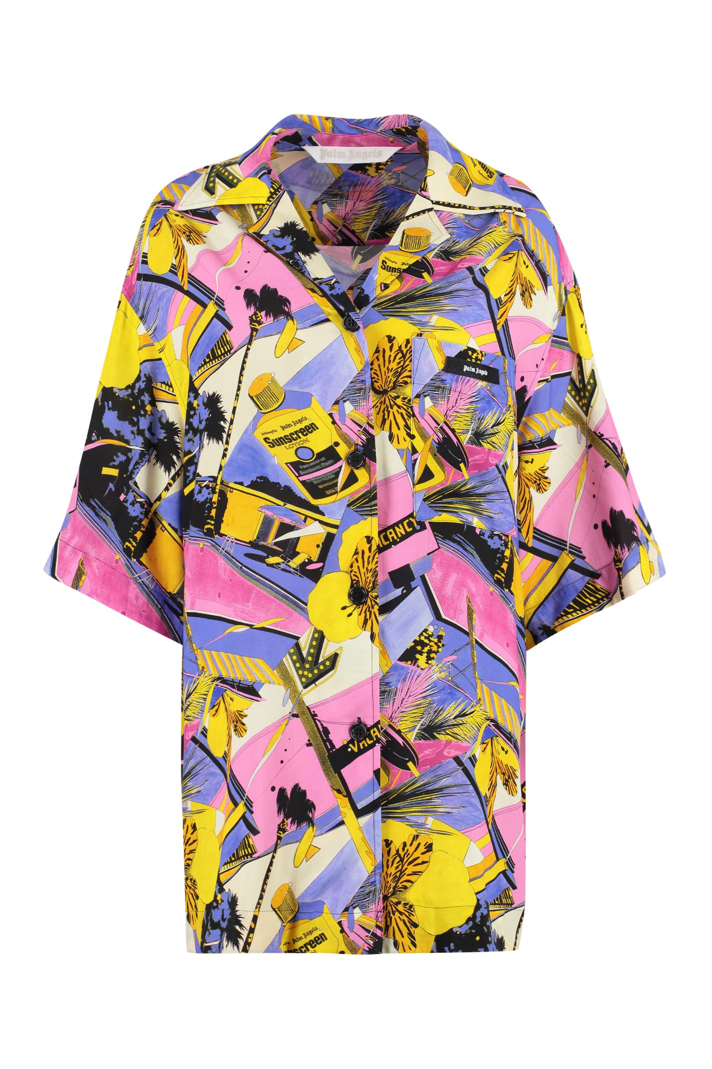 Shop Palm Angels Printed Bowling Shirt In Multicolor