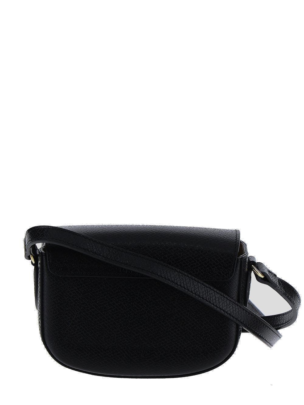 Shop Longchamp Logo Debossed Foldover Top Crossbody Bag In Black