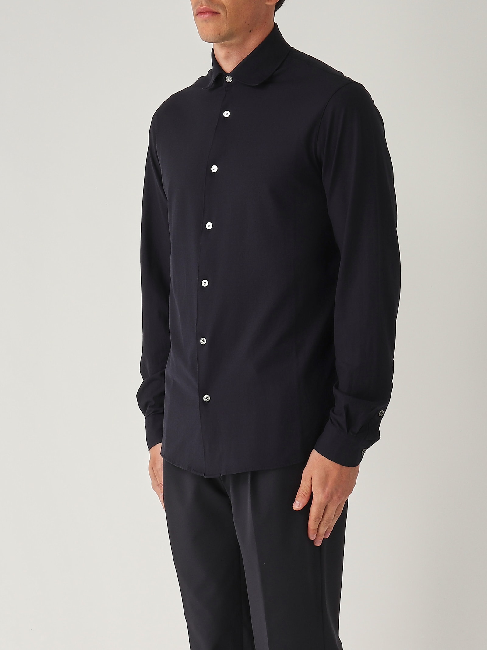 Filippo De Laurentiis Camicia M/l Basica In Crepe Cotton Shirt In Black