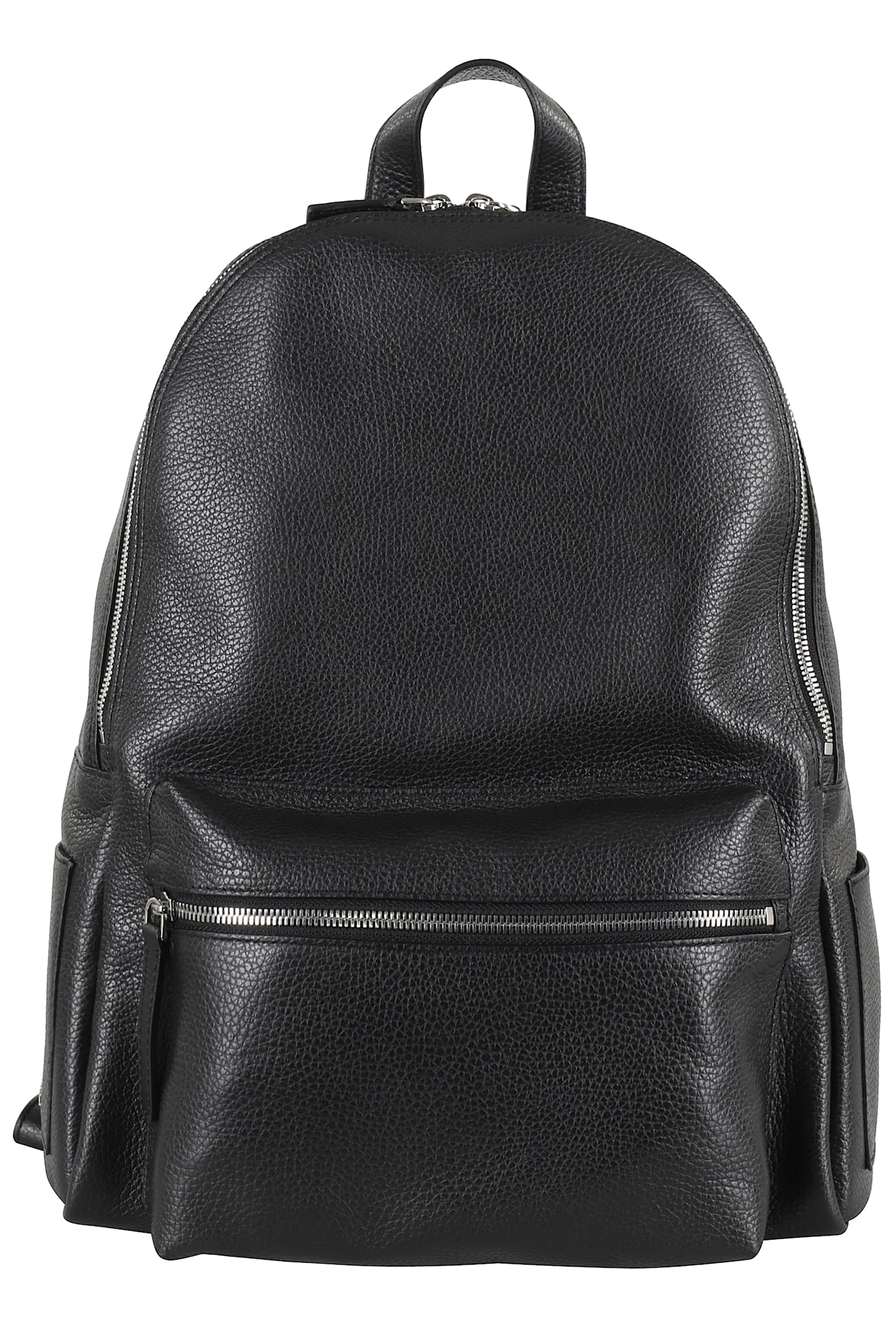 Orciani Rounded Black Pelle Backpack With Adjustable Straps In Black