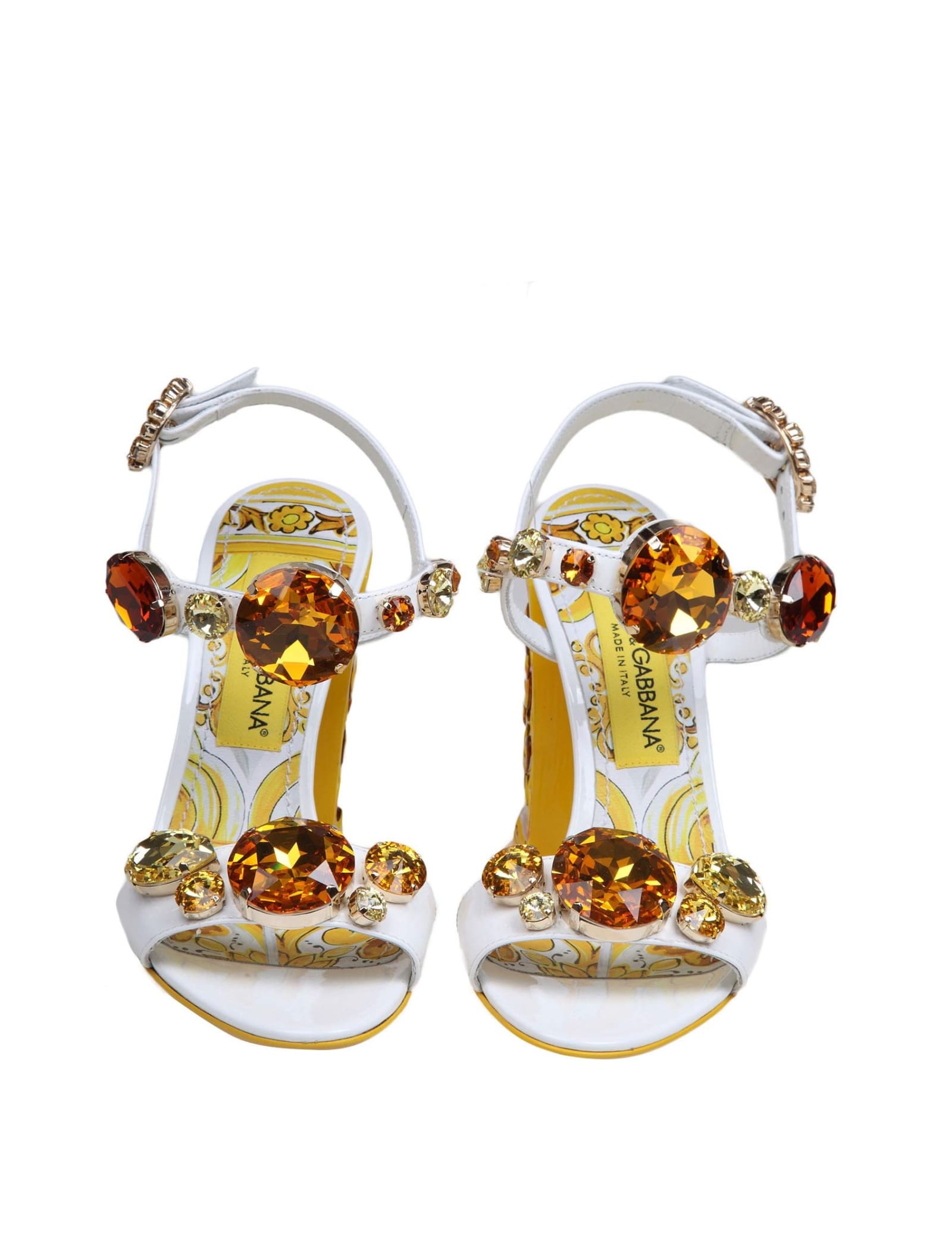 Shop Dolce & Gabbana Keira Patent Sandal With Applied Stones In White/multicolor