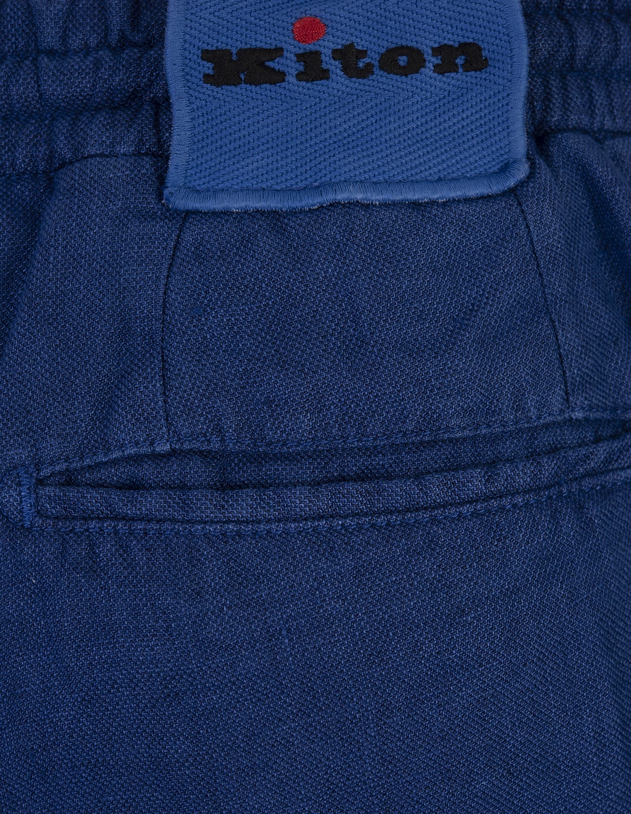 Shop Kiton Cobalt Blue Linen Trousers With Elasticised Waistband