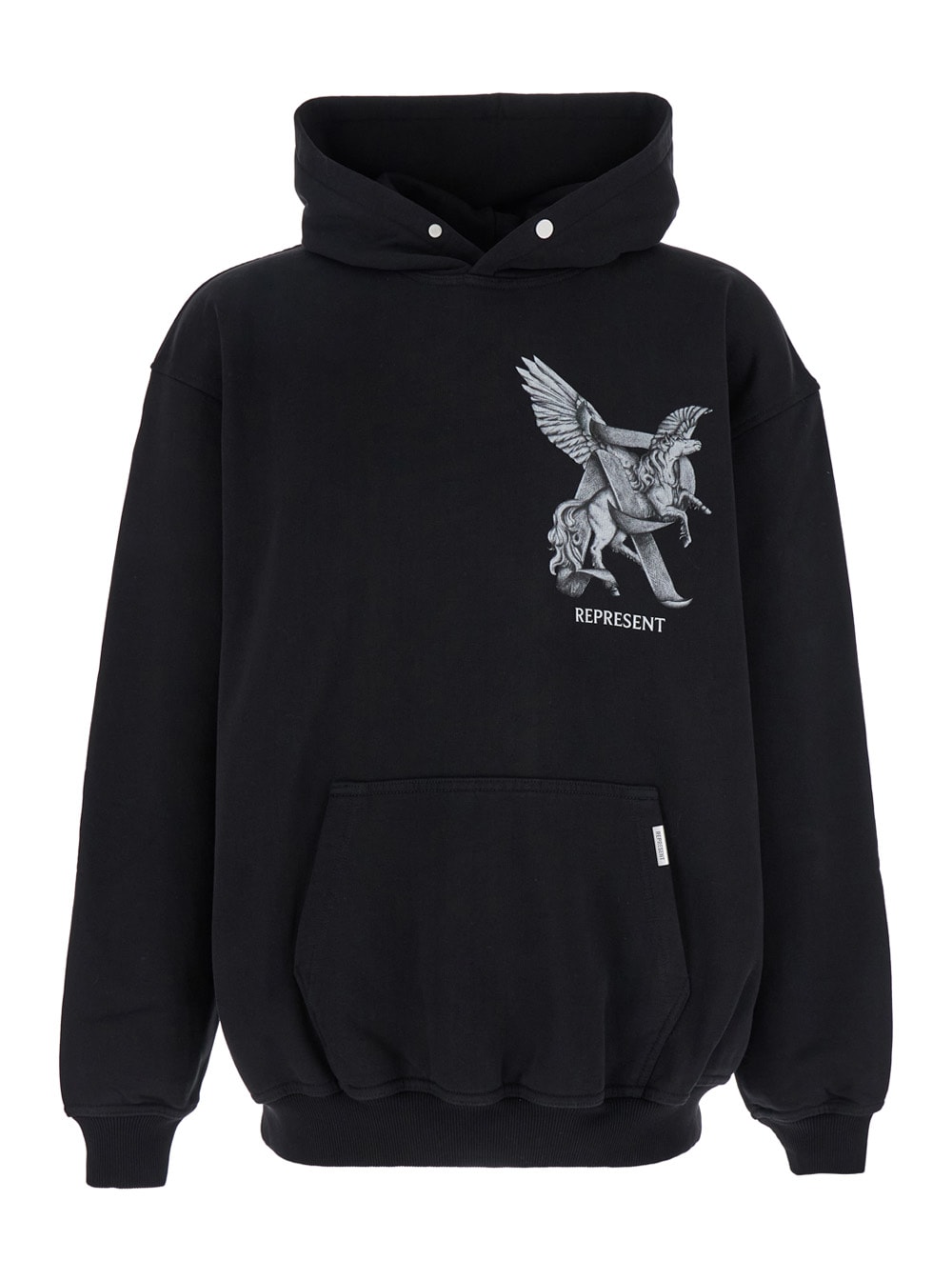 Shop Represent Elegance Unicorn Black Hoodie With Logo Print On The Front And Maxi Print On The Rear In Cotton Man