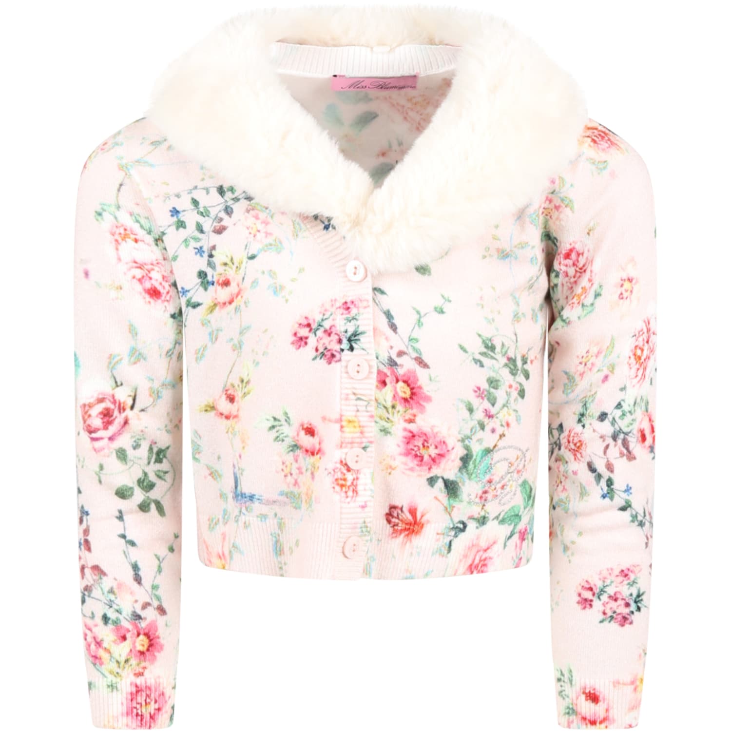 Blumarine Kids' Pink Cardigan For Girl With Flowers In Multicolor
