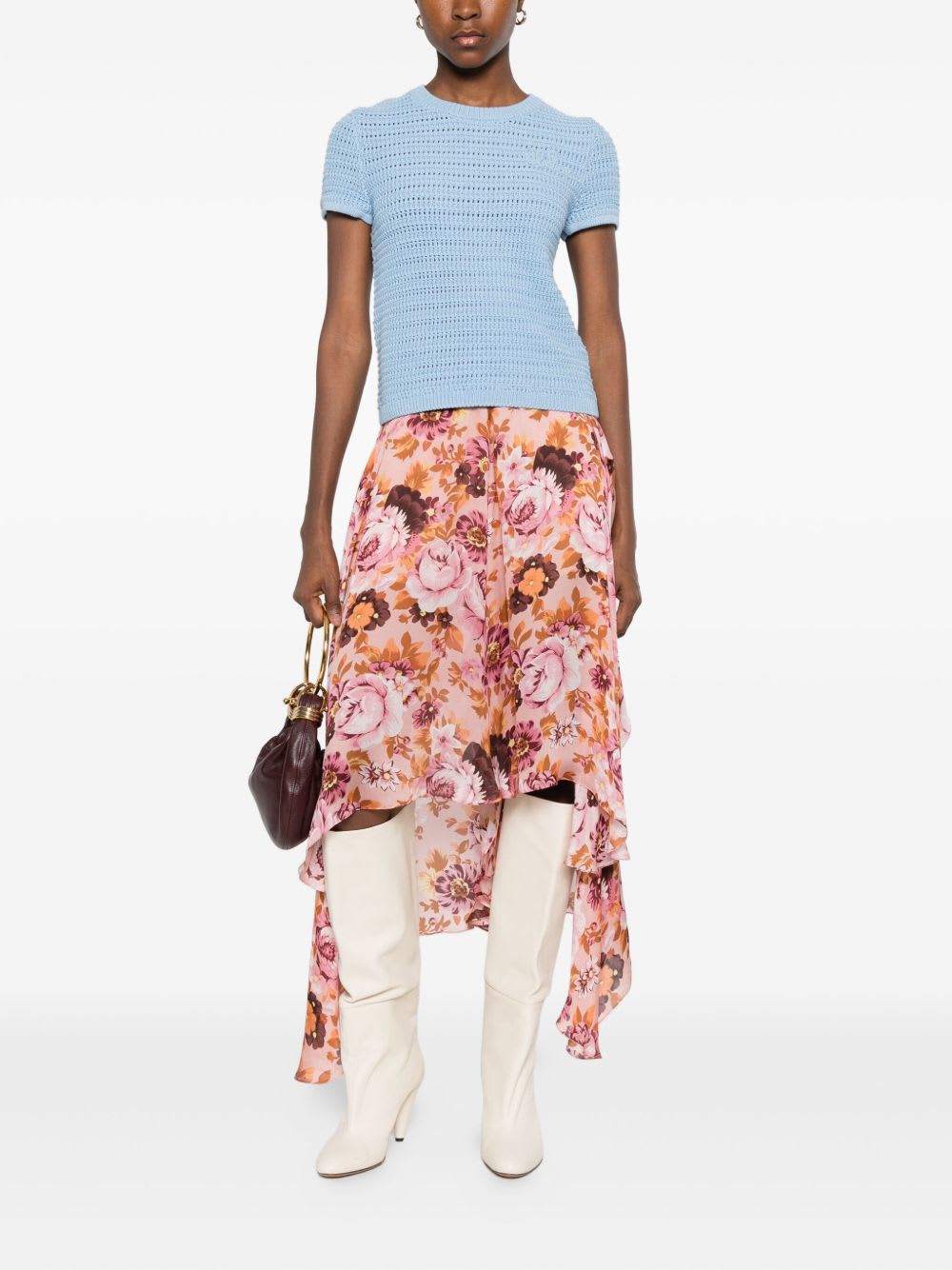 Chloé Asymmetric Floral Print Flowing Skirt In Pink