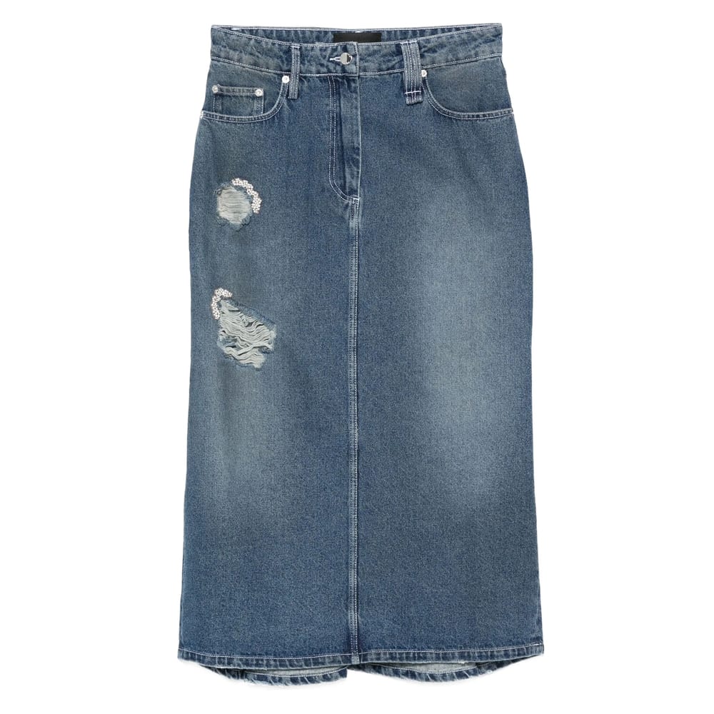 Simone Rocha Embellished Denim Flare Skirt In Multi