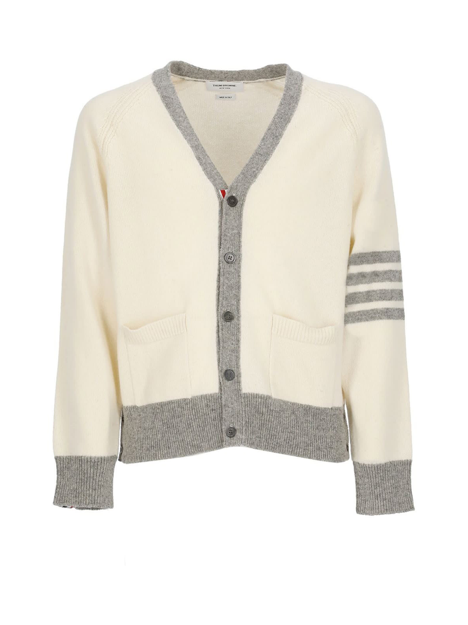 Shop Thom Browne White Gray Buttoned Cardigan