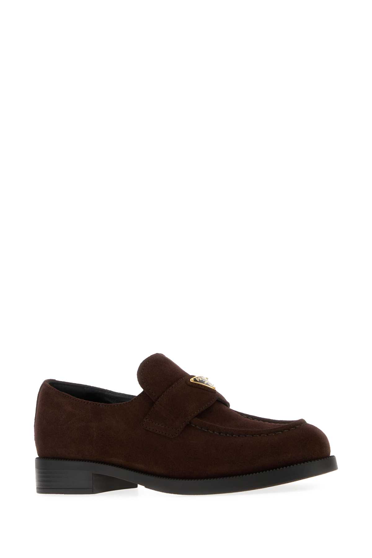 Prada Dark Brown Suede Loafers In Brown