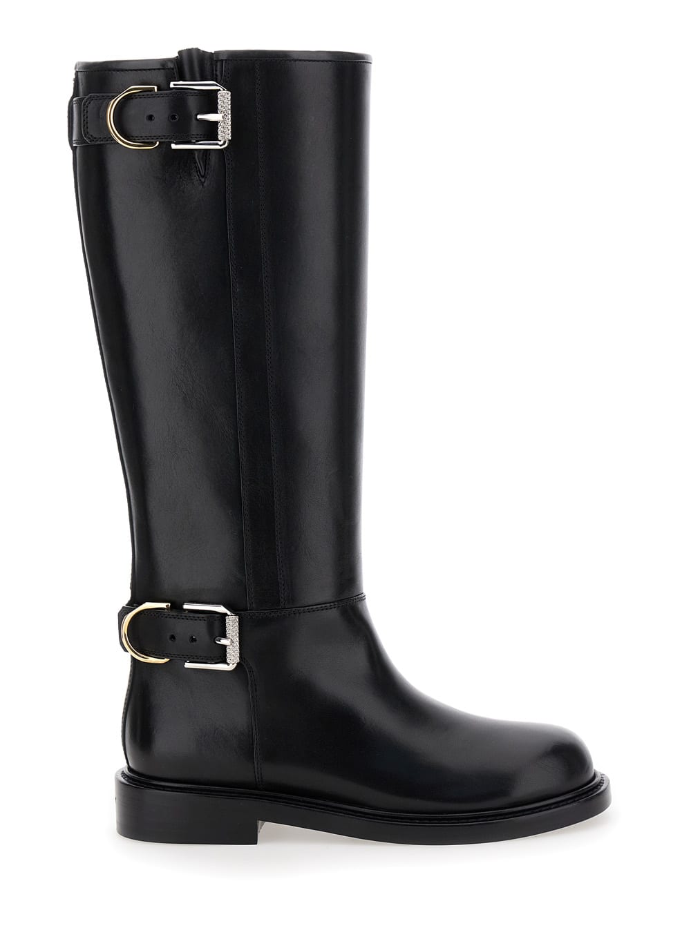 Shop Givenchy Voyou Black Flat Boots With Oversized Buckle In Leather Woman