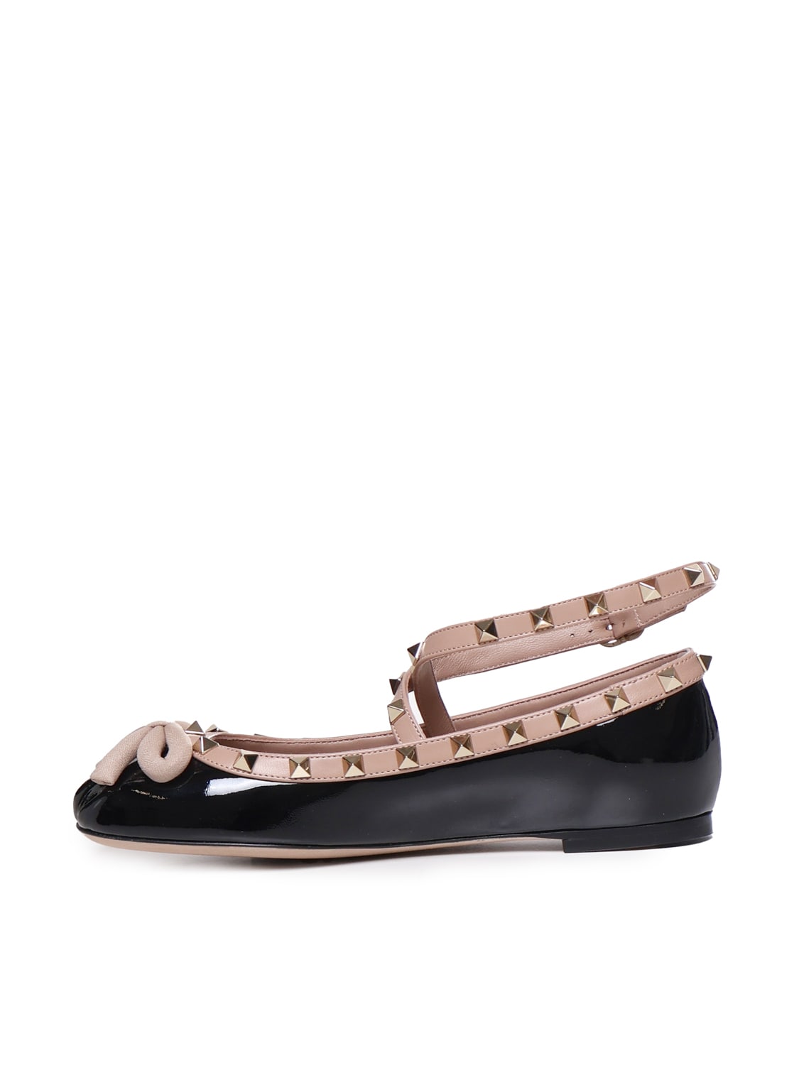 Shop Valentino Rockstud Ballerinas In Patent Leather In Black/rose Cannelle