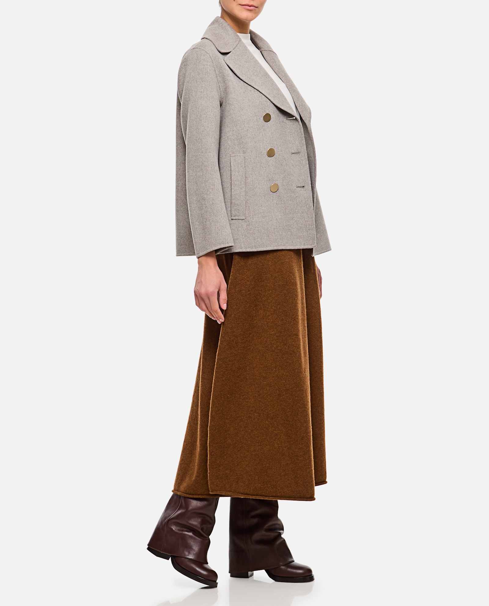 's Max Mara Margot Peacot With Gold Botton In Grey