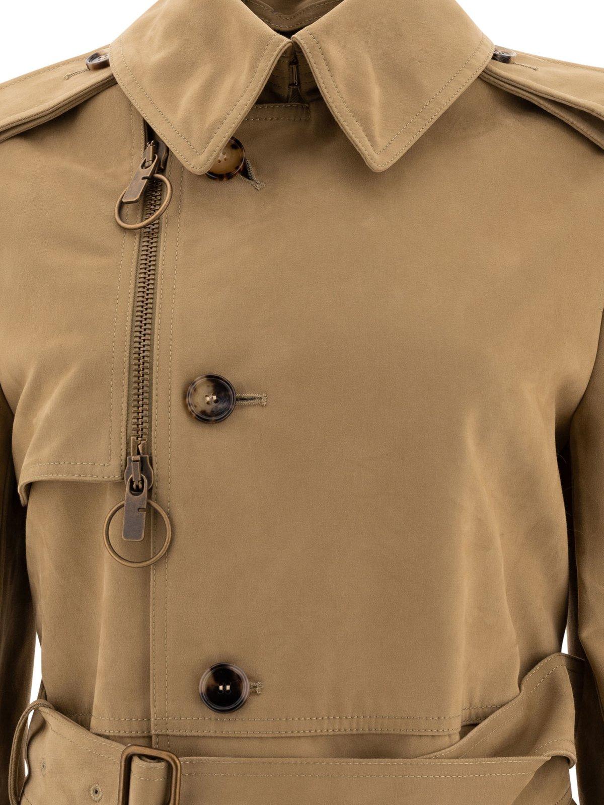 Burberry Long Trench Coat With Shearling Cuffs In Mountain