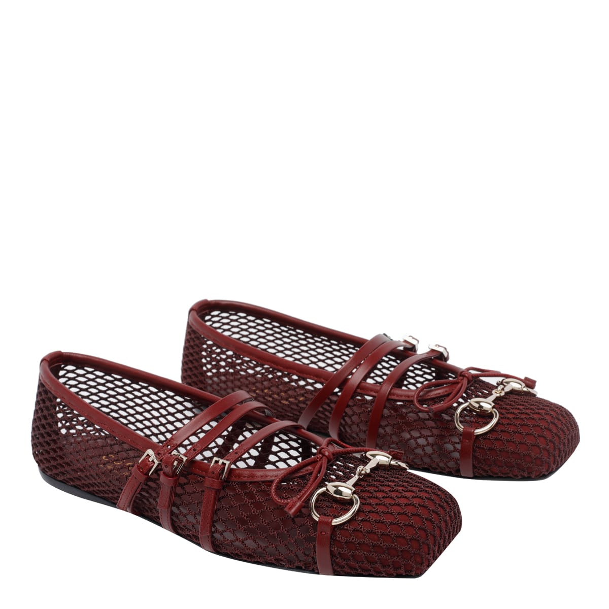 Gucci Net Nappa Triple-strap Horsebit Ballerina Flats In Multi