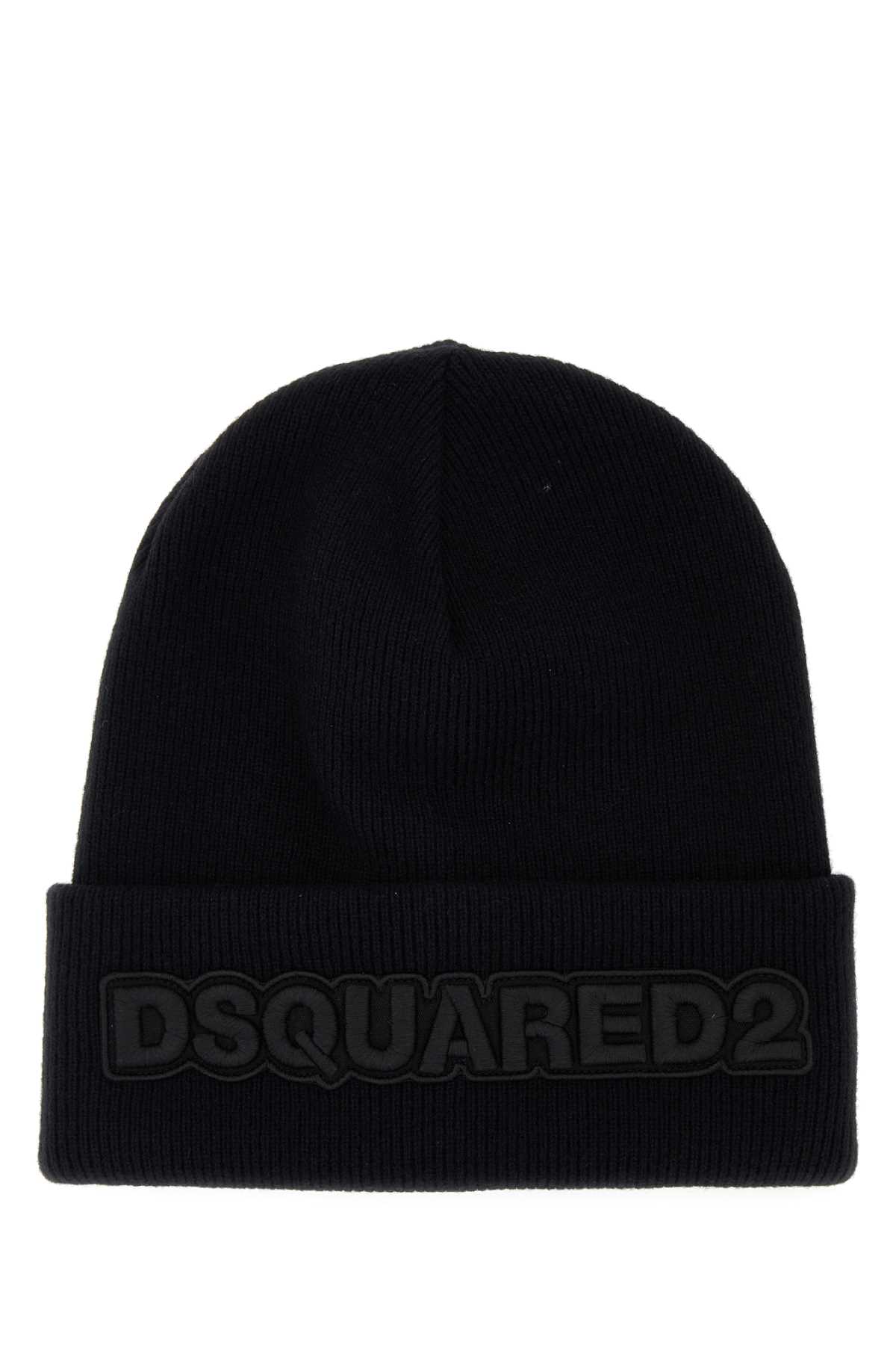 Shop Dsquared2 Black Wool Beanie Hat In M084