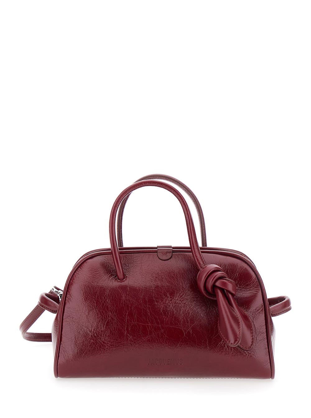 Jacquemus Le Petit Tourism In Shiny Vintage-finished Leather Bags In Burgundy