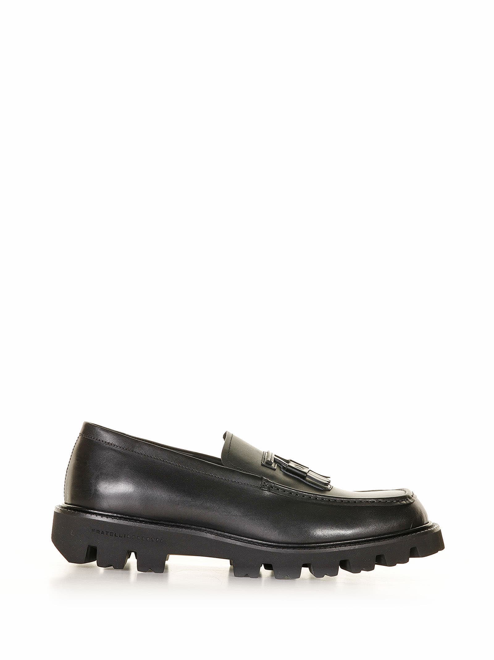 Black Leather Loafer With Fringes