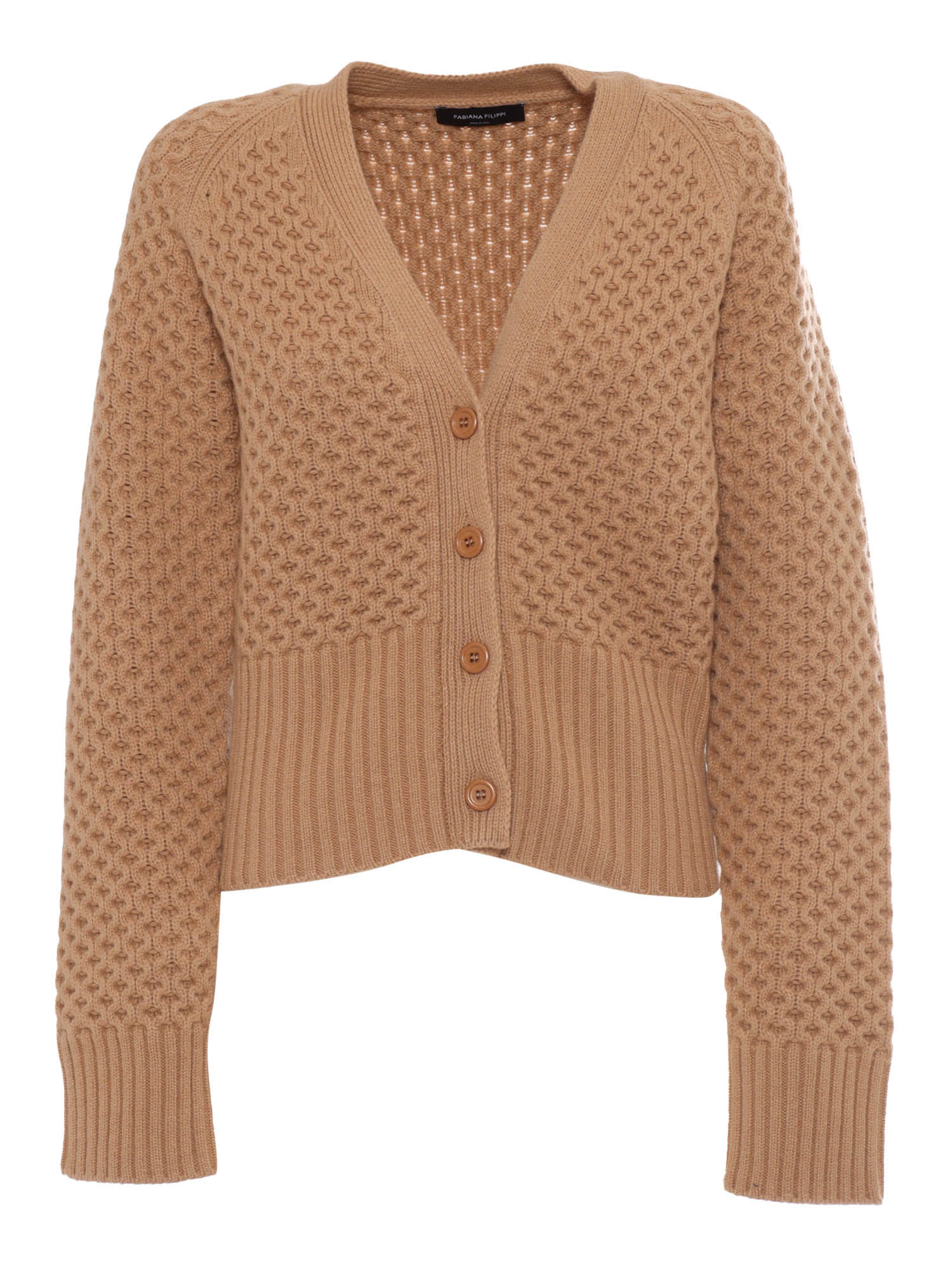 Shop Fabiana Filippi Grid Stitch Cardigan In Brown