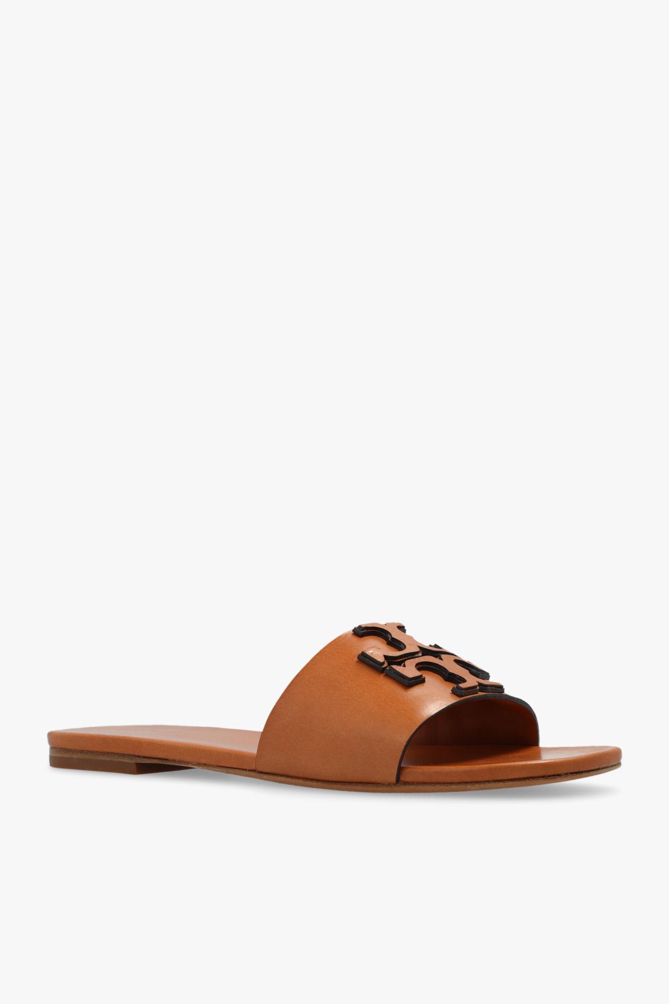 Shop Tory Burch Ines Slides In Leather Brown