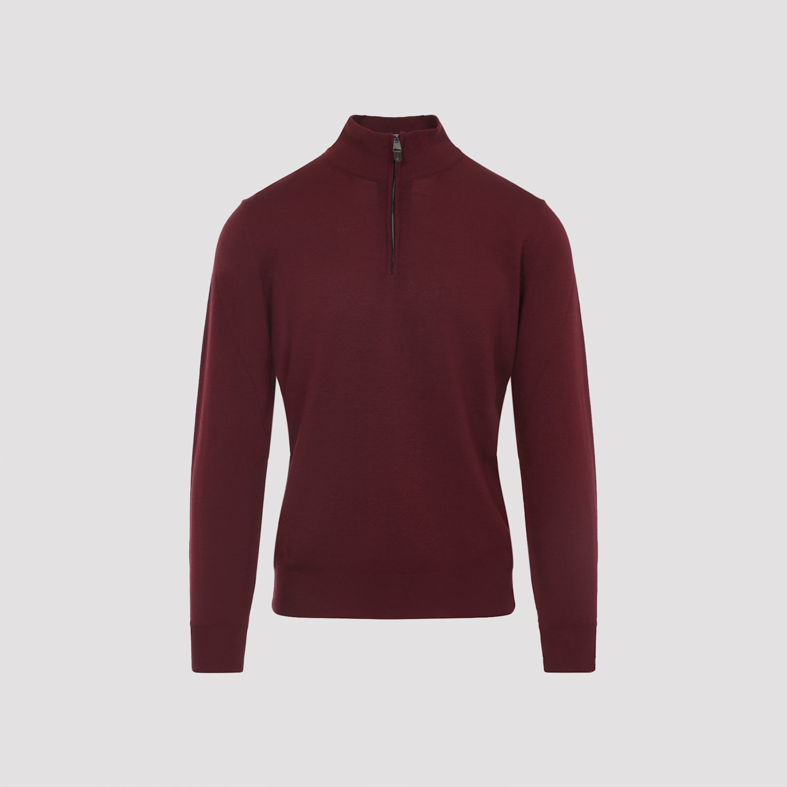 Canali Half Zip High Neck Sweater In Burgundy