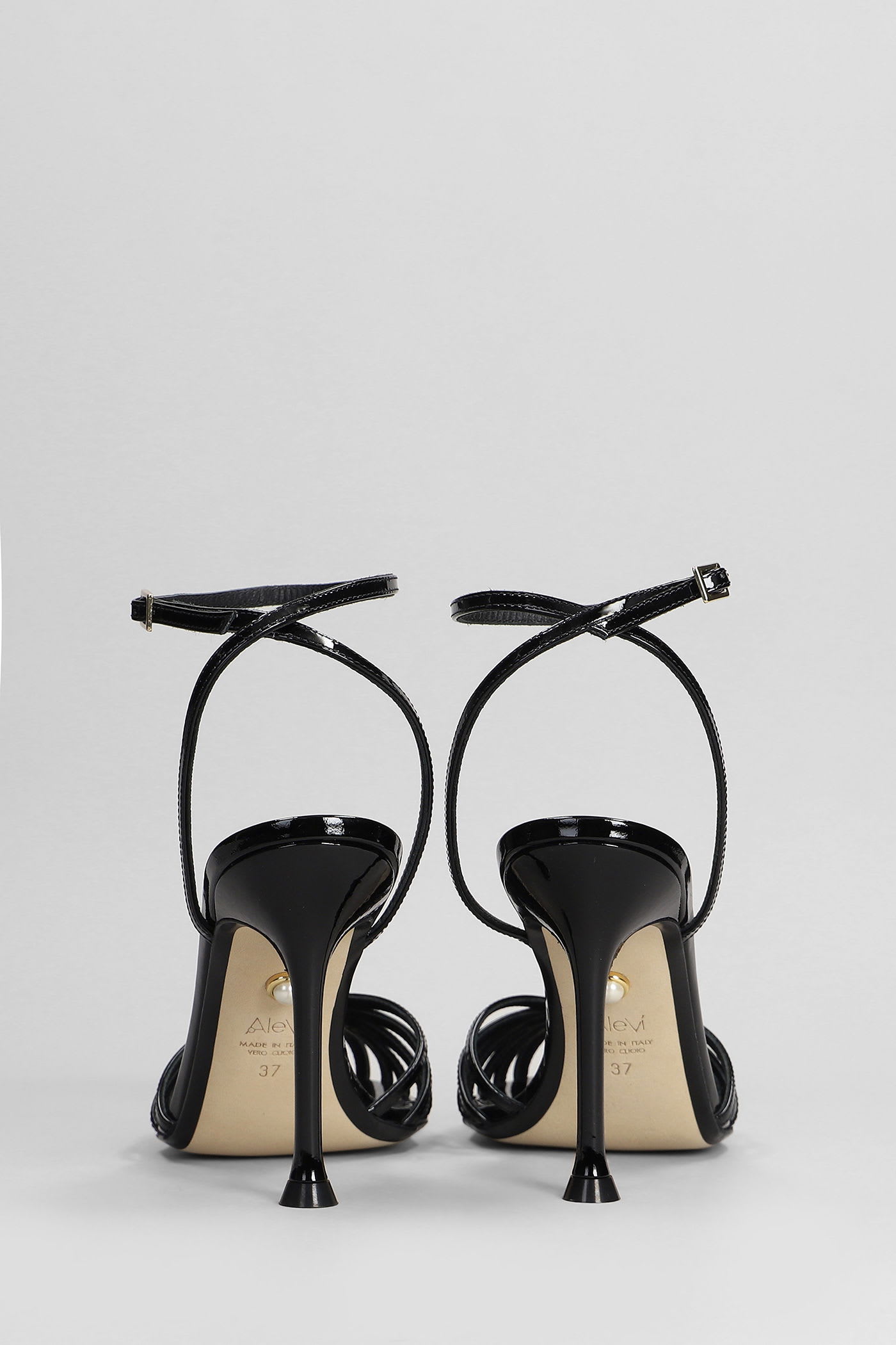 Alevì Ally 95 Sandals In Black Patent Leather In Multi