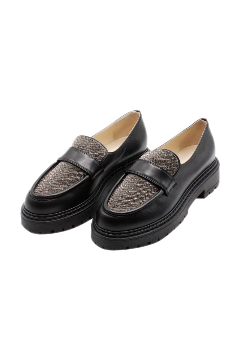Fabiana Filippi Leather Moccasin Shoe With High Treaded Sole With Light Point Detail