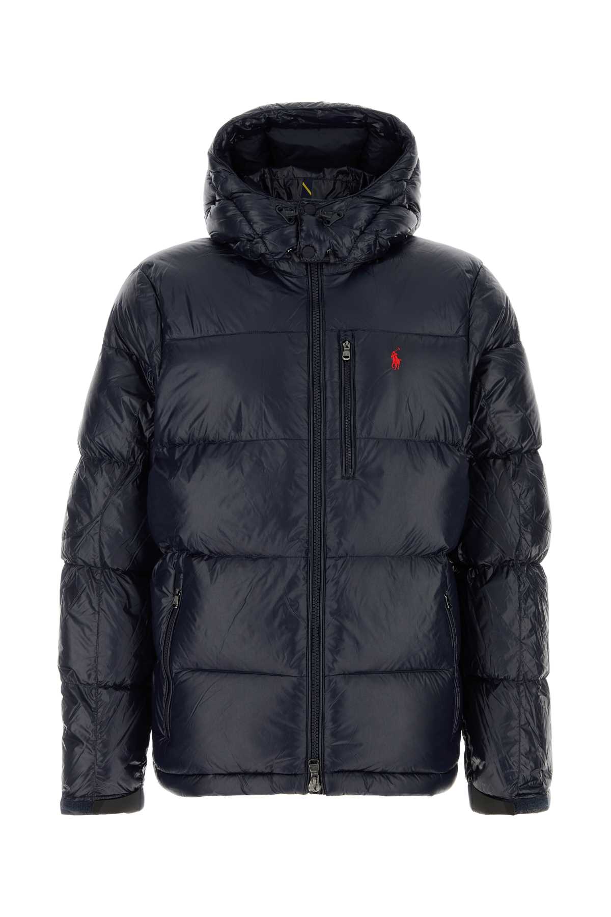 Polo Ralph Lauren Black Down Jacket With Patent Effect And Embroidered Pony Logo On Chest In Tech Fabric Man In Blue