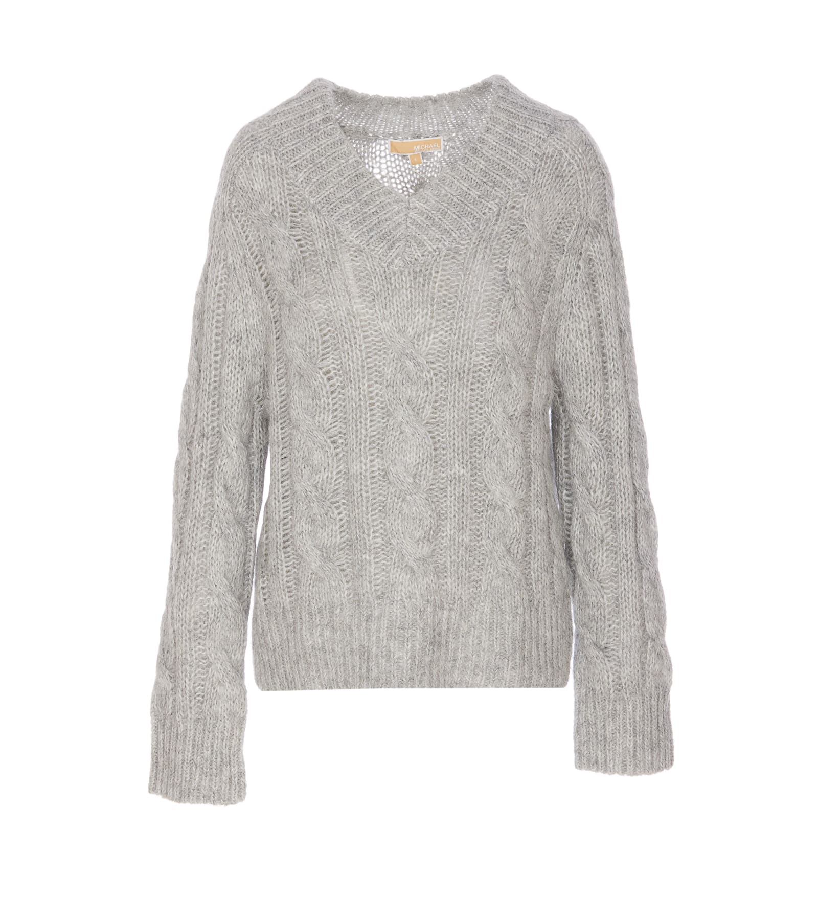 Shop Michael Michael Kors Mixed Alpaca Sweater With Braids In Grey