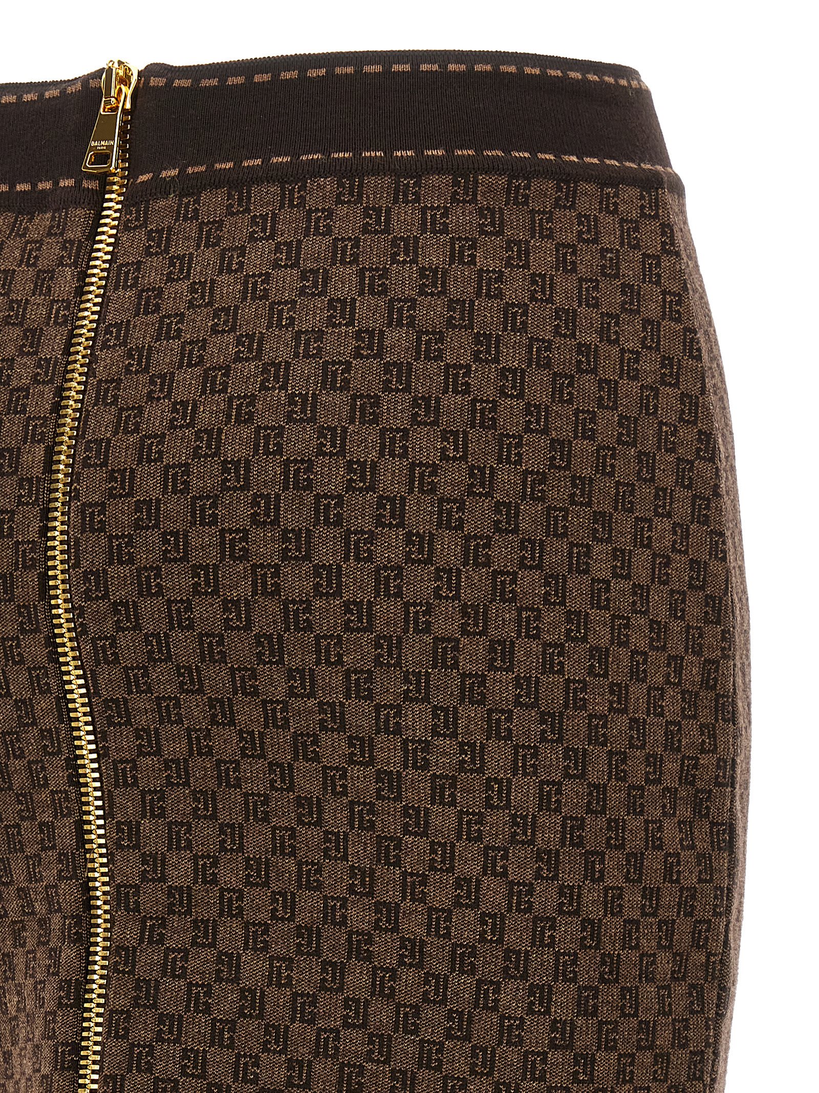 Balmain Brown Mini Monogram Midi Skirt In Wfp Marron Marron Fonce