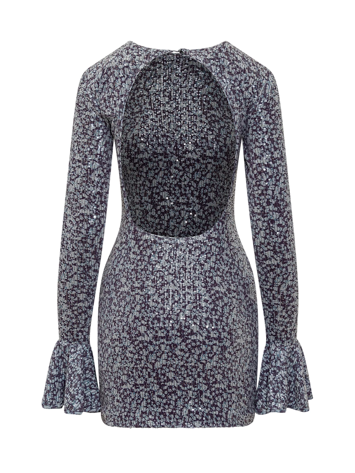 Shop Rotate Birger Christensen Short Dress With Sequins In Vibrant Floral Outline-purple Pennant Comb