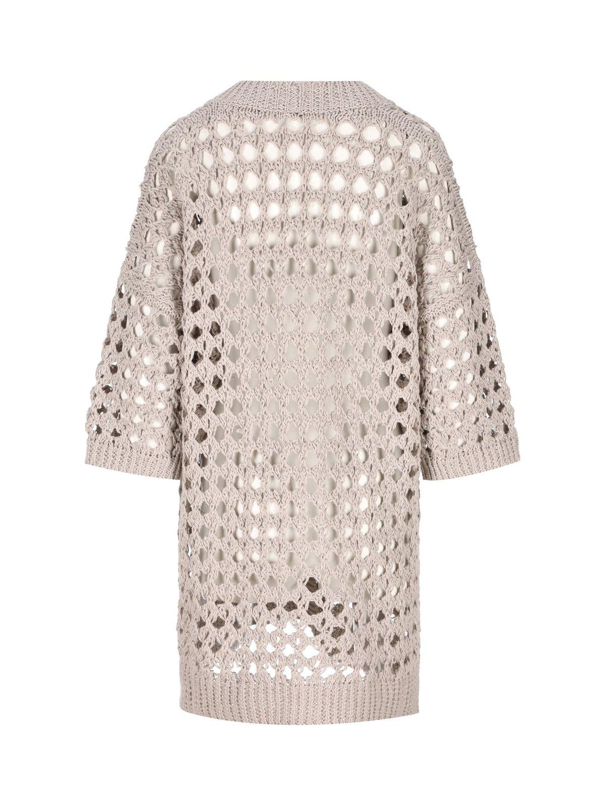 Brunello Cucinelli Open-knit Cardigan In Light Beige