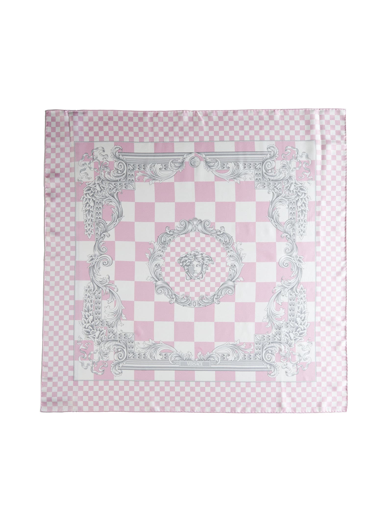 Shop Versace Scarf In Pastel Pink + White + Silver