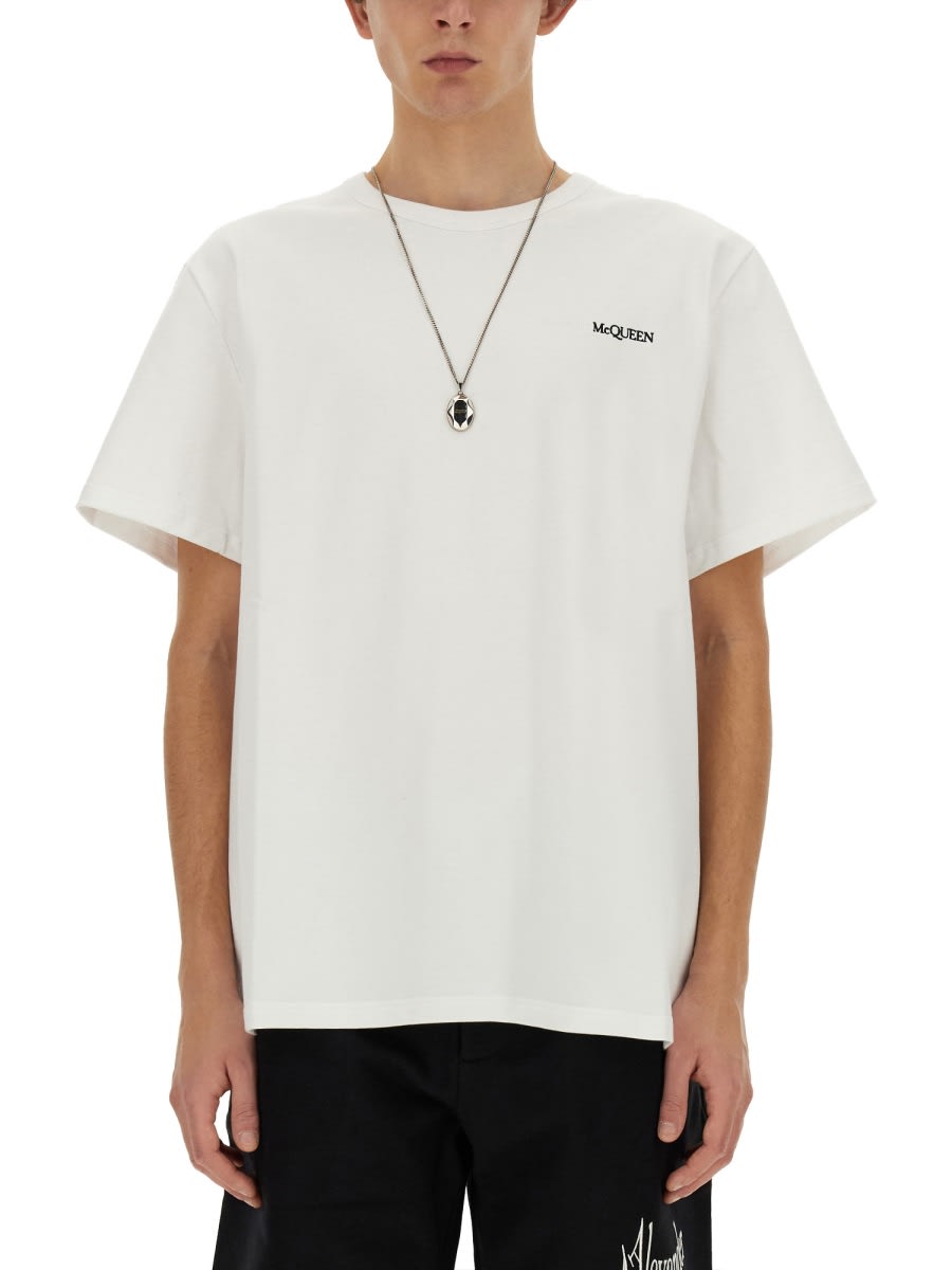 Shop Alexander Mcqueen T-shirt With Embroidered Logo In White