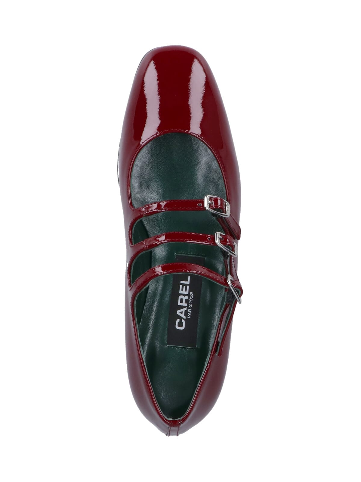 Carel Triple Strap Round Toe Patent Pumps In Red