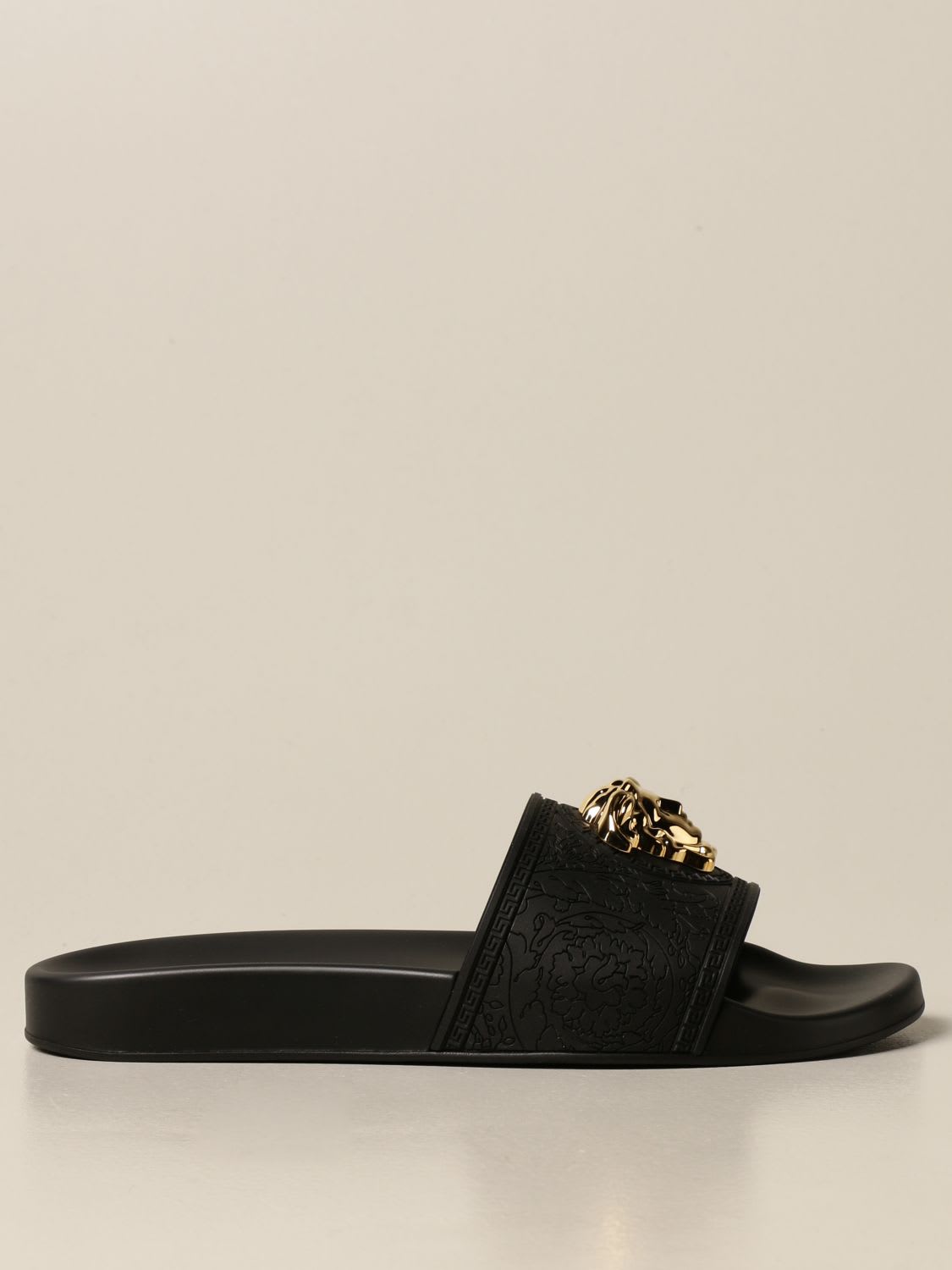 Buy Versace Flat Sandals Palazzo Versace Rubber Sandal With Medusa Head online, shop Versace shoes with free shipping