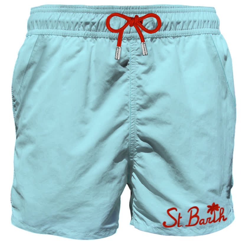 Mc2 Saint Barth Light-blue Man Swim Shorts With Pocket