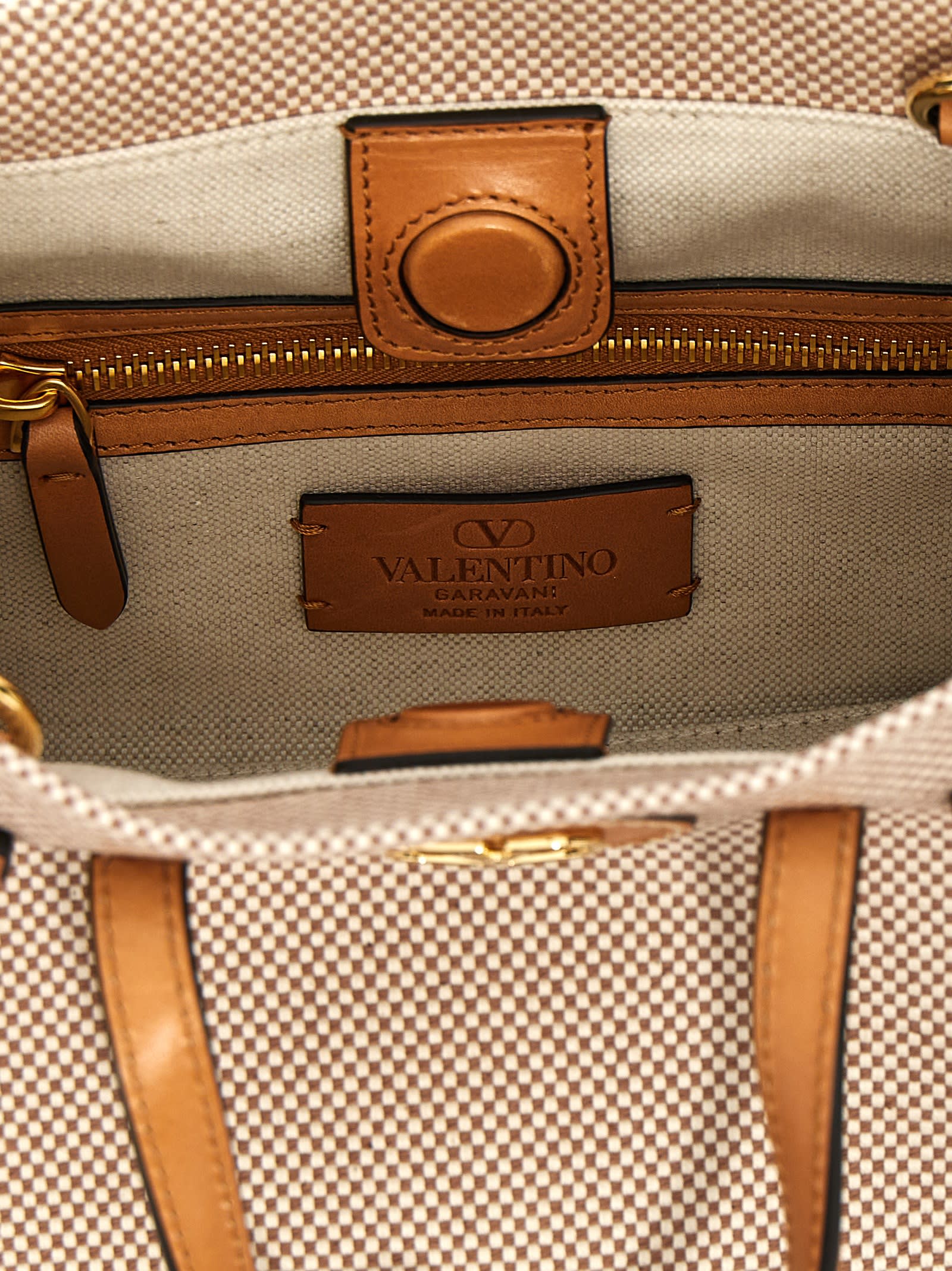 Valentino Antibes Canvas Handbag Structured Shape Buckle In Beige