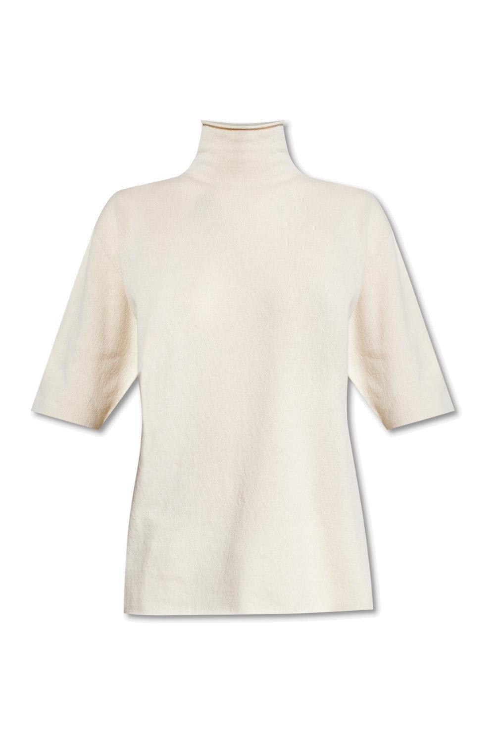 Shop Jil Sander Roll-neck Short Sleeved Knit Top In Avorio