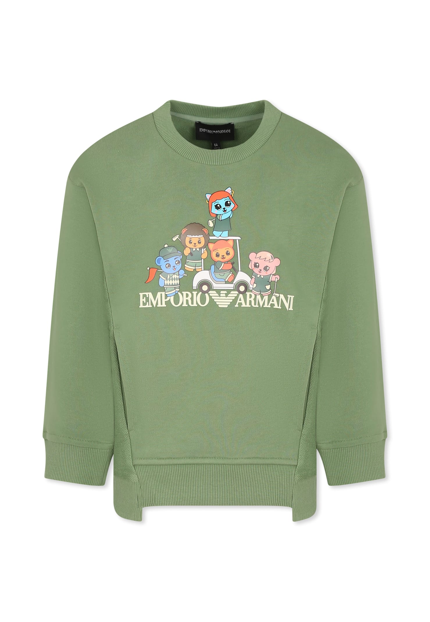 Emporio Armani Asv Organic Jersey Sweatshirt With Manga Bear Crew Print In Green