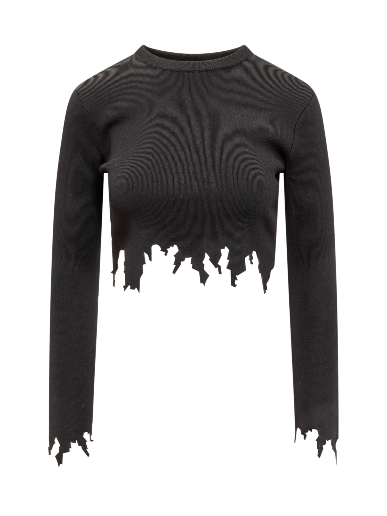 Jw Anderson Lasercut Long Sleeves Crop Top In Black