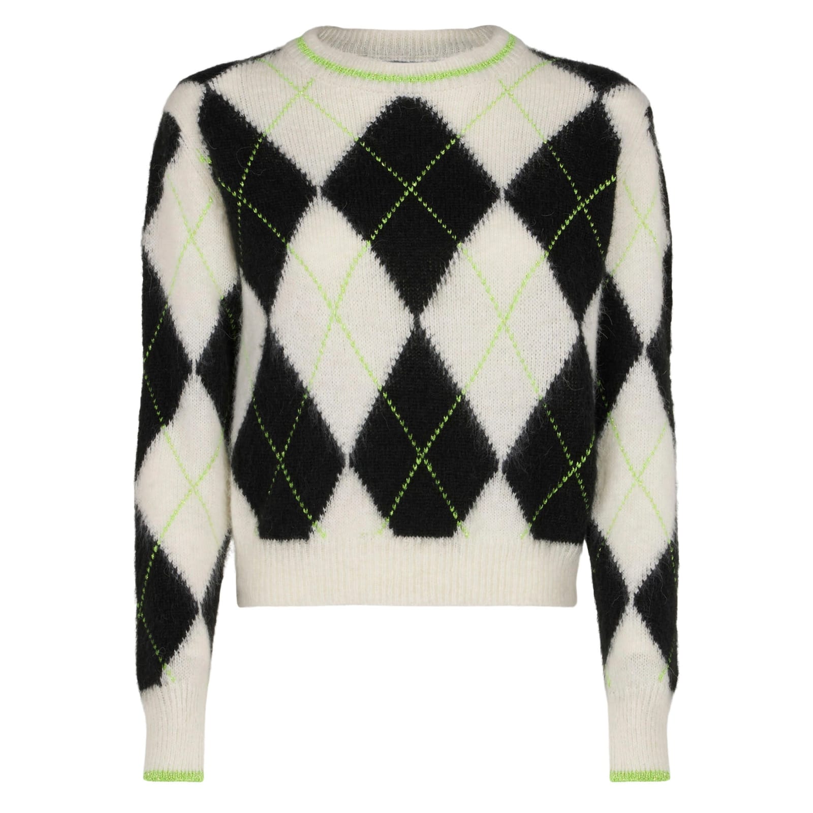 Shop Mc2 Saint Barth Woman Brushed Cropped Sweater With Argyle Pattern In Black