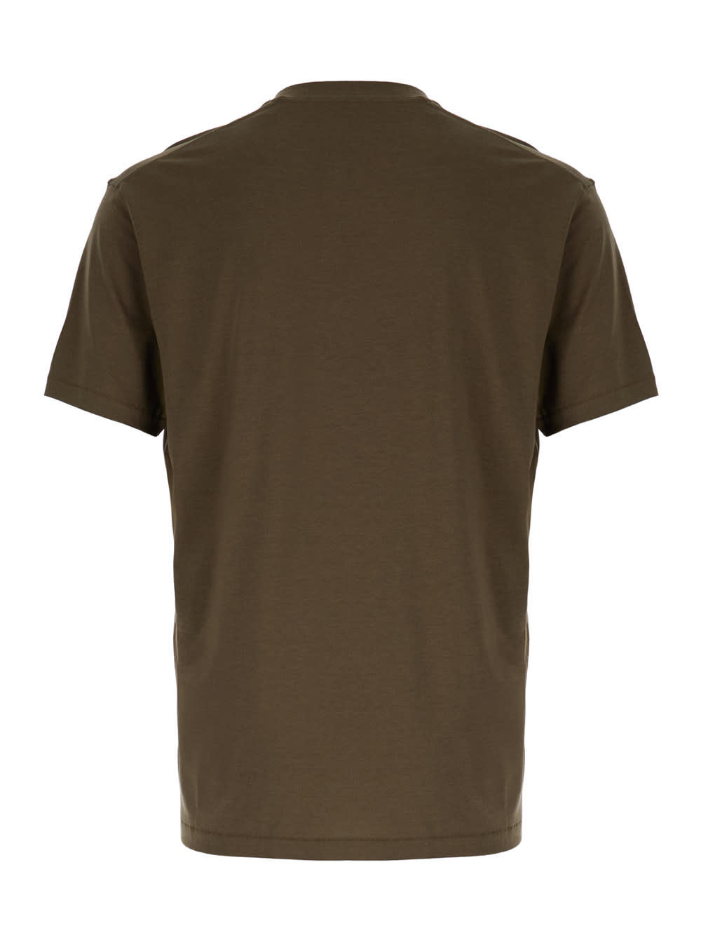 Shop Tom Ford Military Green Crewneck T-shirt With Tf Embroidery In Lyocell And Cotton Blend Man