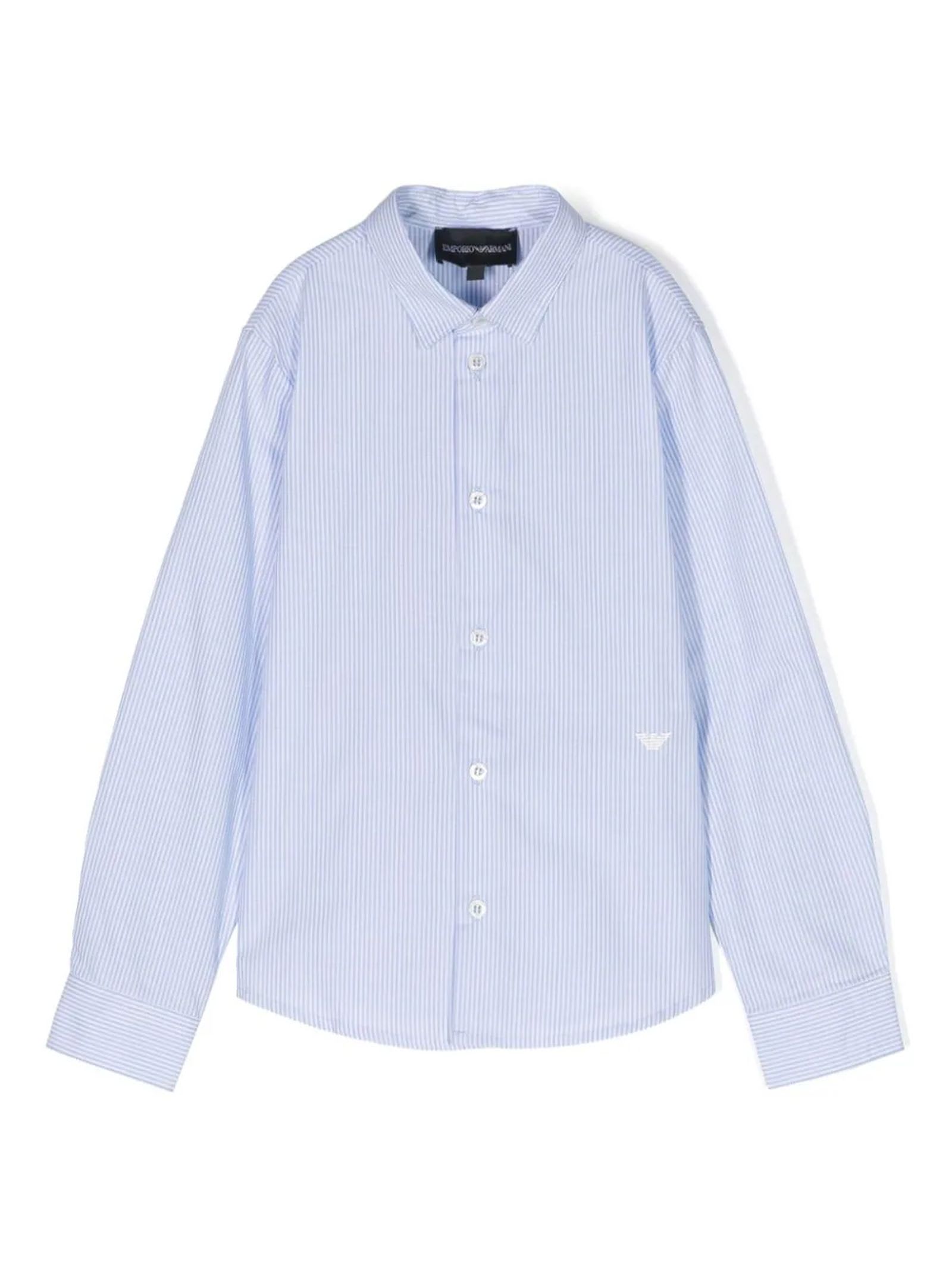 Emporio Armani Embroidered-logo Striped Cotton Shirt In Azzurro