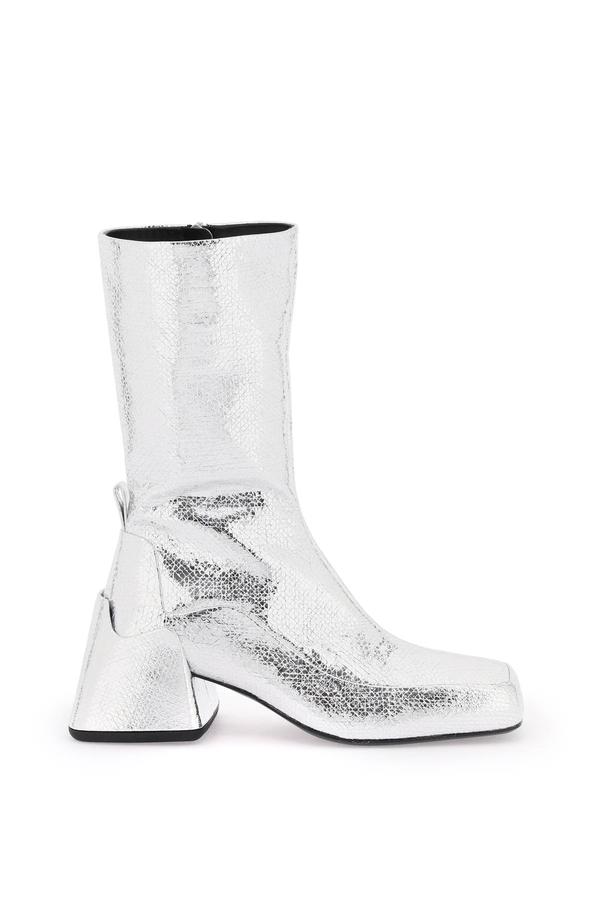 Shop Jil Sander Cracked-effect Laminated Leather Boots In Silver Moon (silver)