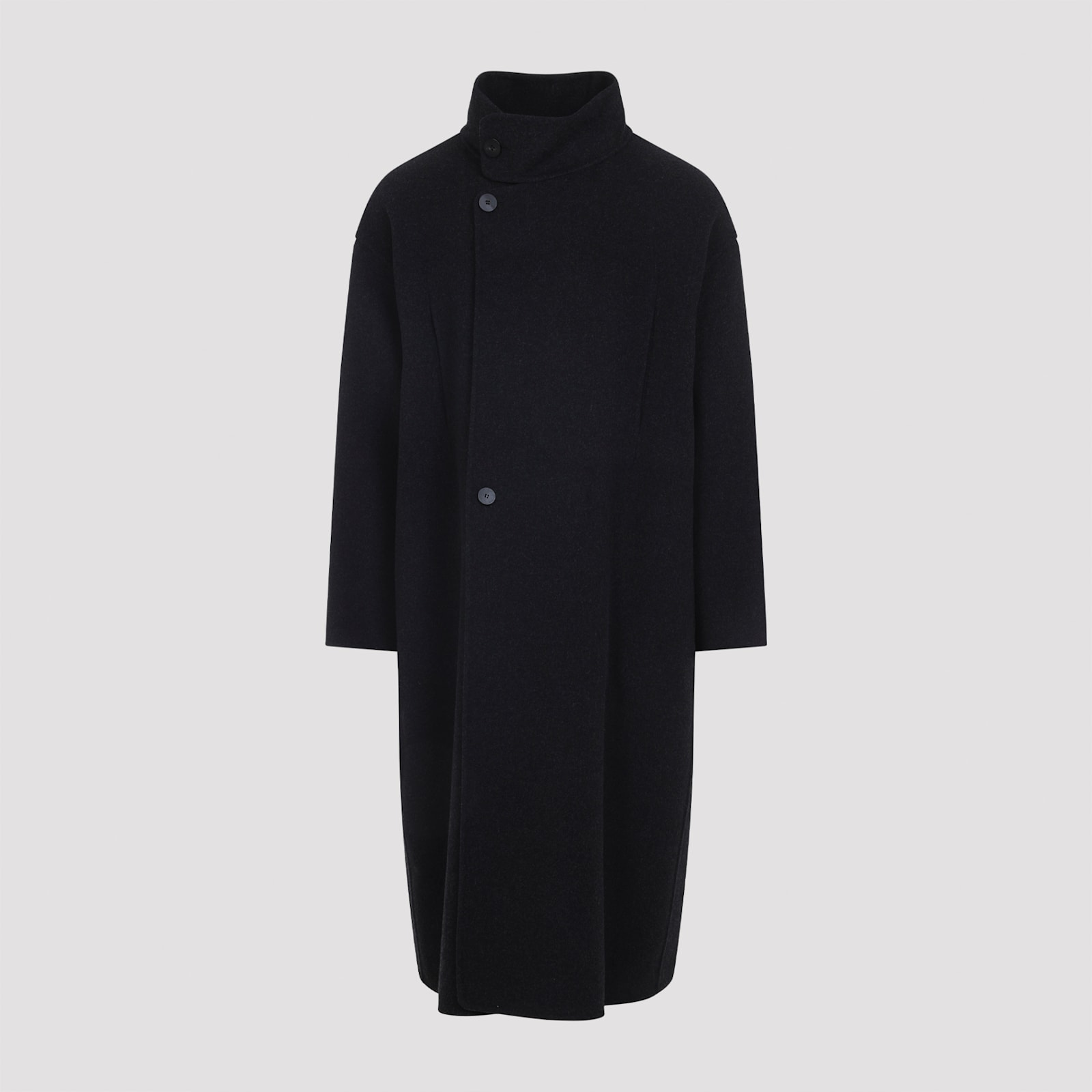 Fear Of God Long High Collar Button Detail Coat In Gray