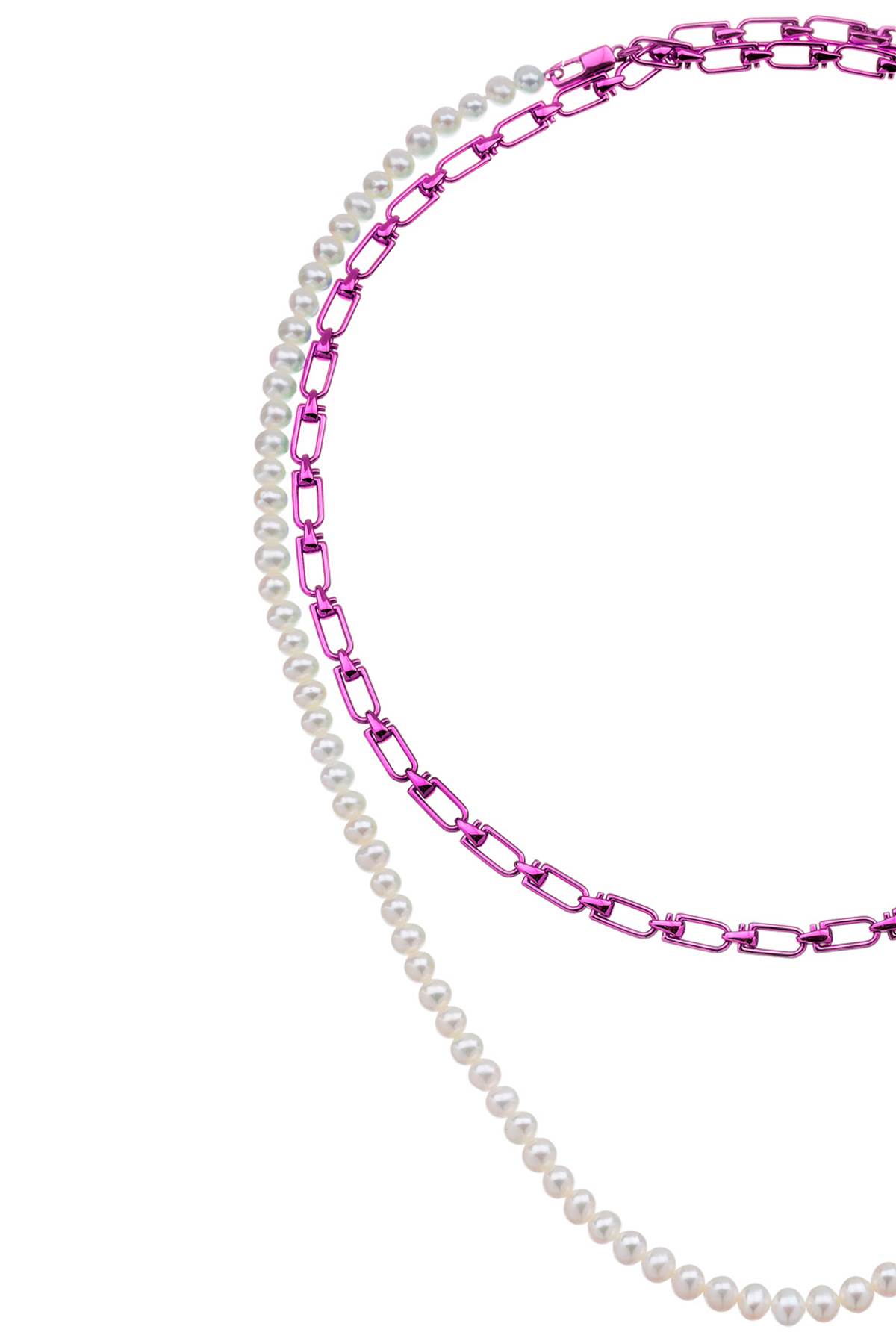 Shop Eéra Reine Double Necklace With Pearls In Silver Fuchsia (white)