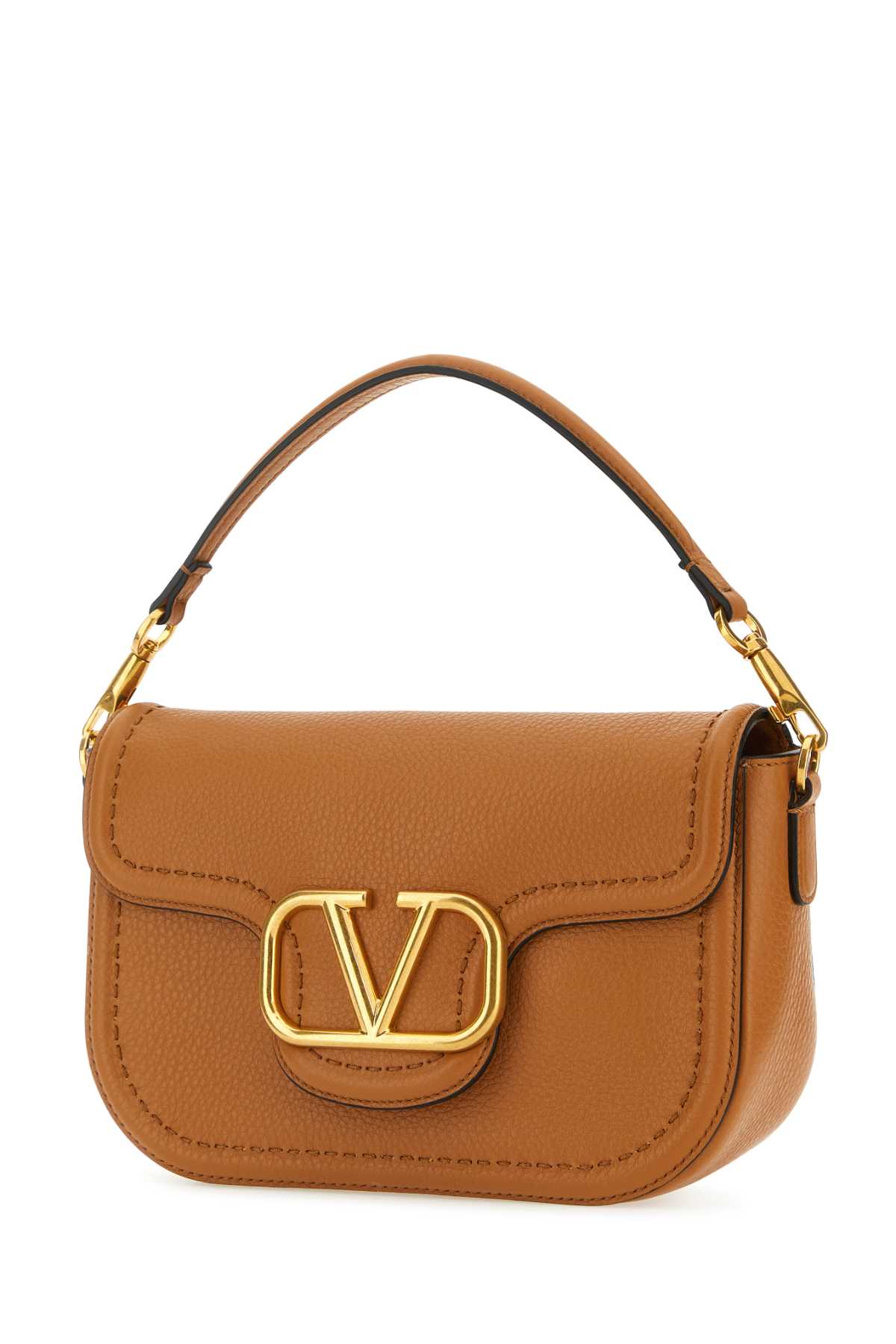Valentino Garavani Camel Leather Alltime Shoulder Bag In Almondbeige